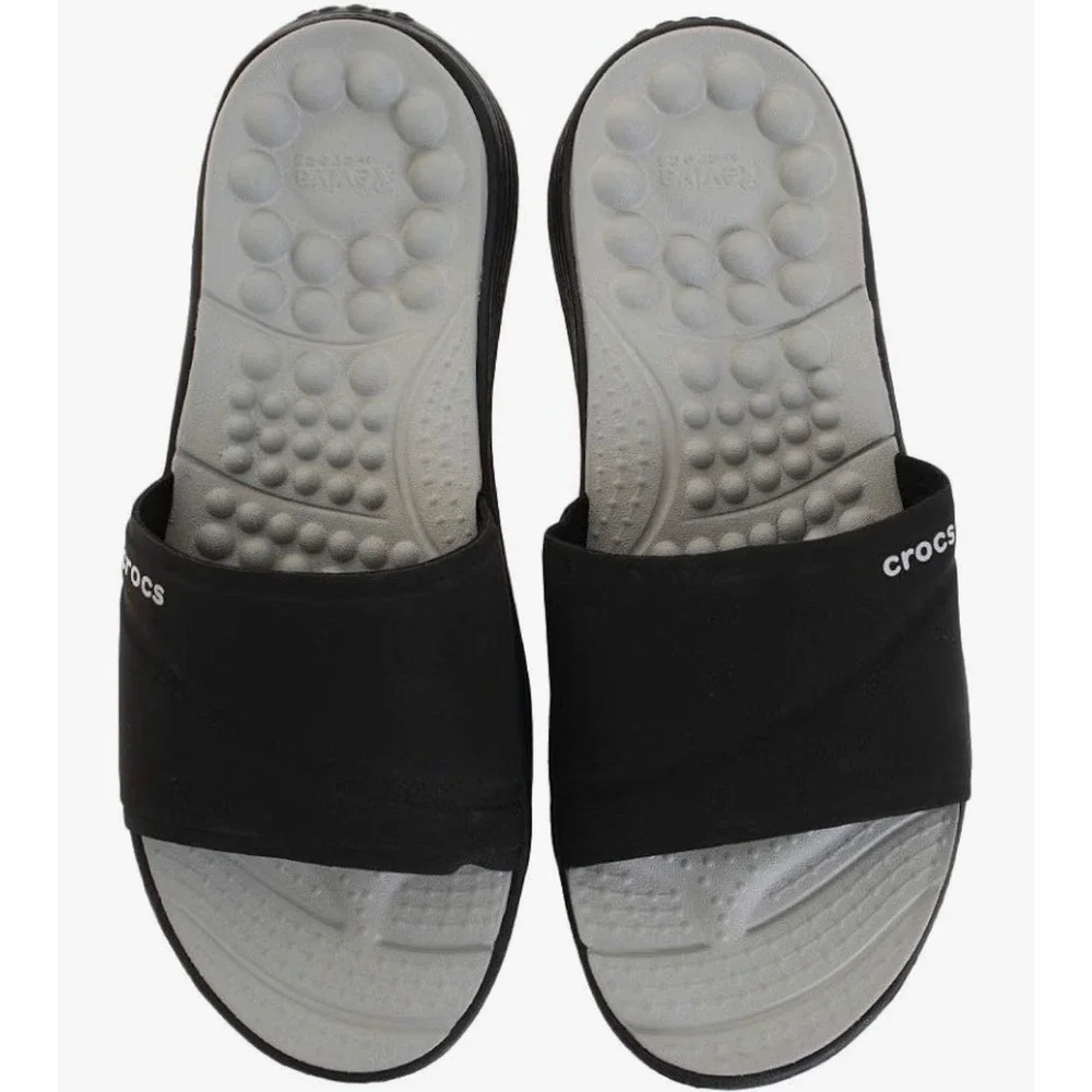 Crocs Reviva Slide Sandals Mens 8 Womens 10 Black Grey Massage Pod Athletic